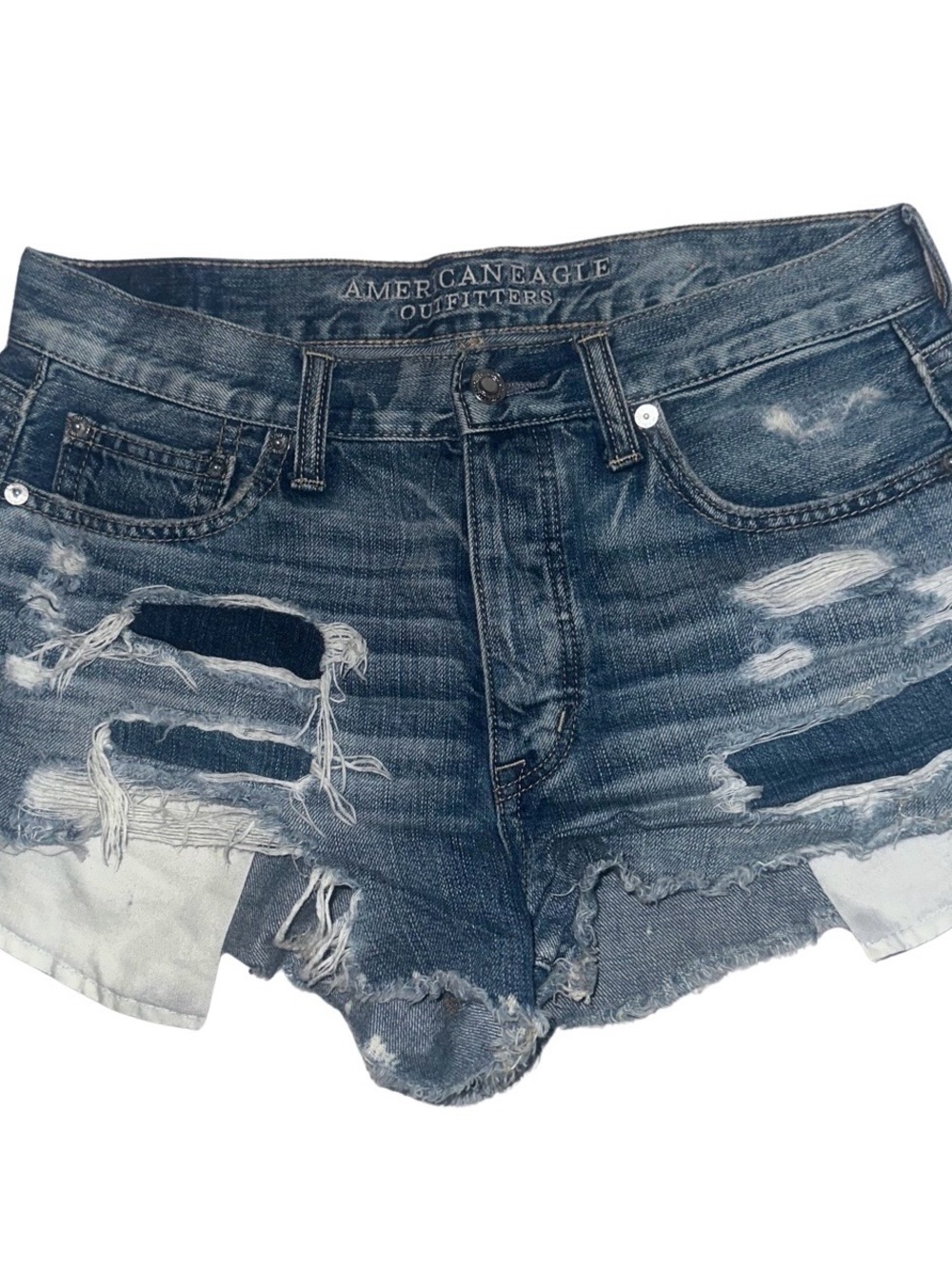 American Eagle Outfitters Women's Ripped Blue Denim Cutoff Shorts